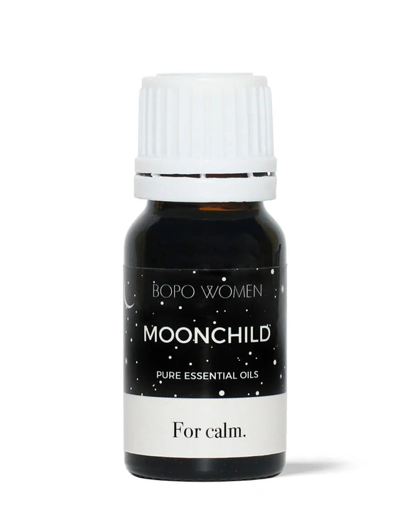 Bottle of Moonchild pure essential oils by Bopo Women on a white background
