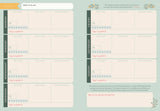 Weekly planner with days of the week and time slots on a light blue background