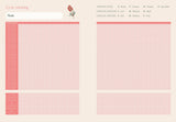 Cycle tracking chart with menstrual cycle tracking sections on a pink background