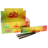 Aura Cleansing incense packaging with incense sticks on a white background