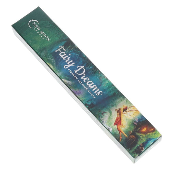 Box of New Moon Fairy Dreams premium incense sticks with a fairy design on a white background
