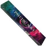 Box of New Moon Psychic Soul incense sticks with a colorful design.