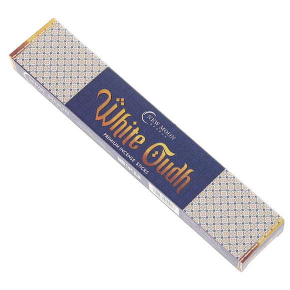 Box of White Oudh premium incense sticks on a white background
