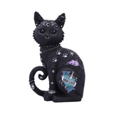 Decorative black cat figurine with embellishments on a white background