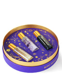 Three perfume bottles in a decorative purple and gold tin with 'BOPO Women' branding.