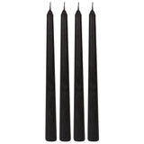 Five black candles of varying lengths on a white background