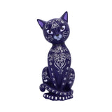 Purple cat figurine with white designs on a white background