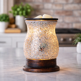 Decorative lamp with mosaic design on a countertop