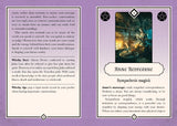 Card with a witchy figure and text on a purple background