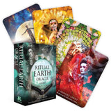 Ritual Earth Oracle cards with colorful designs and a box on a white background
