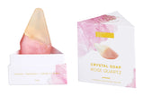 Crystal soap in a cone shape with packaging on a white background