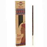 Incense stick with packaging featuring a woman's face and 'Sacred Elements' branding.