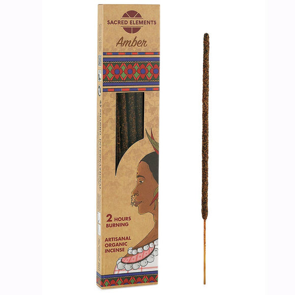 Incense stick with packaging featuring a Native American design and 'Sacred Elements' branding.