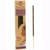 Incense stick with packaging featuring a face design and 'Good Vibes' text on a white background