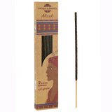 Incense stick with packaging featuring an illustration of a woman and text on a white background