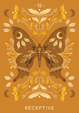 Decorative butterfly design with floral elements on a brown background