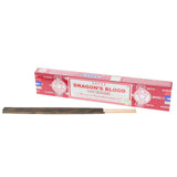 Dragon's Blood incense sticks with packaging on a white background