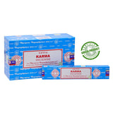 Satya Karma incense packaging with a green certified green product label on a white background