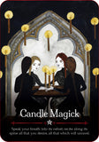 Illustration of three people around a table with candles, titled 'Candle Magick'.