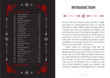 Card deck with list of card names and descriptions on a black background, accompanied by an introduction text on the right.