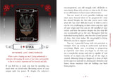 Tarot card with a black and white design featuring a skeleton and text on a dark background.