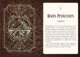 Decorative card with mountain design and text about Earth guardians on a textured background