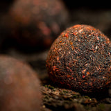 Close-up of a dark brown truffle with a blurred background