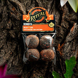 Packaged product labeled 'Ritual Bombita' against a tree bark background
