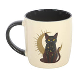 Mug with a black cat design on a beige background