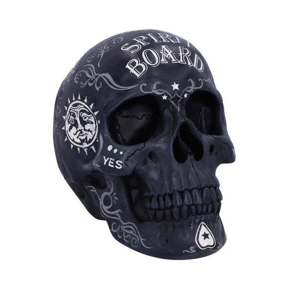 Decorative skull with 'Spirit Board' and 'Yes' text on a white background