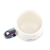 White mug with colorful handle on a white background