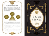 Decorative card with gold text and illustrations on a black background
