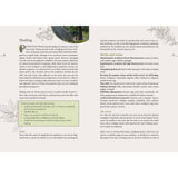 Book pages on healing with herbal illustrations and text.