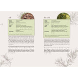 Book page with information on Ash and Bay Leaf, featuring text and illustrations.
