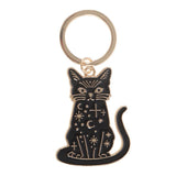 Black cat keychain with gold accents on a white background