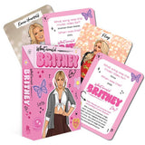 Set of 'What would Britney Do?' cards with pink and white design featuring a stylized portrait of a person.