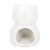 White ceramic cat-shaped object on a white background