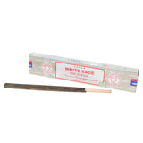 Box of Satya White Sage incense sticks on a white background