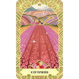 Card with a colorful landscape and pink path, labeled 'X of Flowers'.
