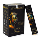 Buddha-themed incense packaging with 'Banjara' branding on a white background