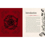 Book open to an introduction page with a red and black pentagram design on a white background.