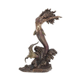 Bronze mermaid statue on a white background