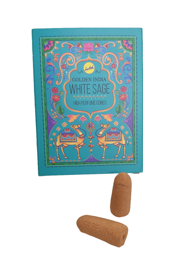 Golden India White Sage – High Perfume Backflow Incense Cones