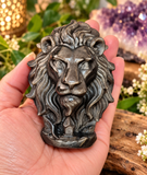 Silver Sheen Obsidian Carved Lion Head
