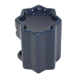 Navy blue ceramic mug with star-shaped handle on a white background