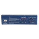 Back of a blue box with incense names on a white background