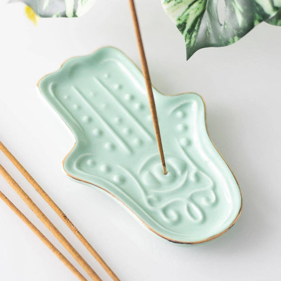 Aqua Blue Hamsa Hand | Incense Holder | Trinket Dish