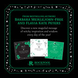 Promotional graphic for books by Barbara Meiklejohn-Free and Flavia Kate Peters with a decorative border featuring stars and moons.