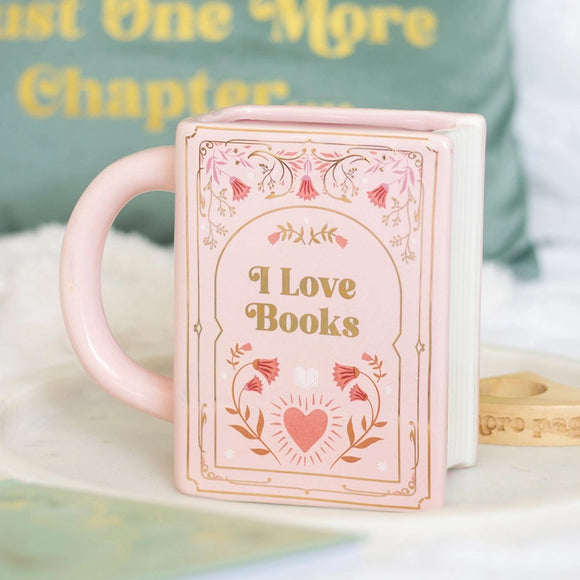 I Love Books - Pink Book Shaped Mug