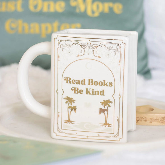 Read Books Be Kind - White Book Shaped Mug